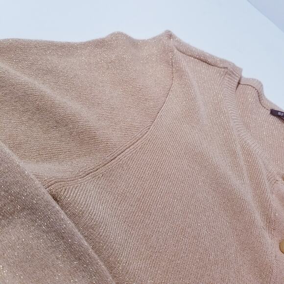 525 America Sparkles Glitters Gold Button Knit Cardigan Top - Picture 7 of 13